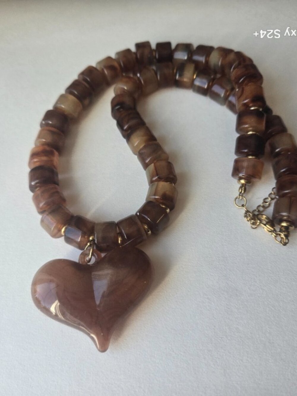 Chunky Amber Puffy Heart Pendant Necklace